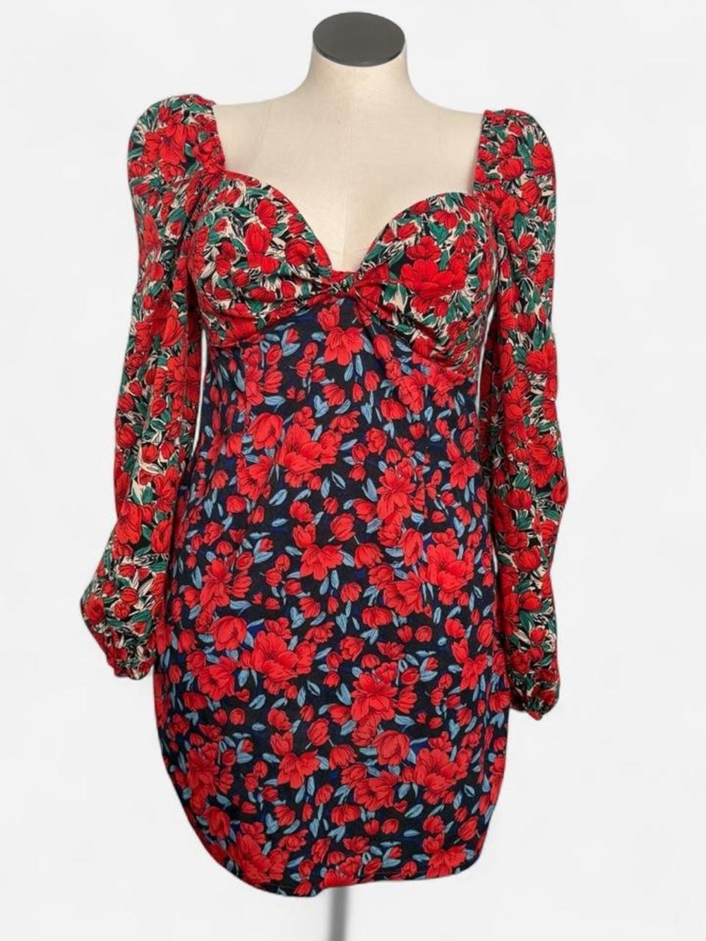 Nasty Gal Red Floral Sweetheart Mini Dress